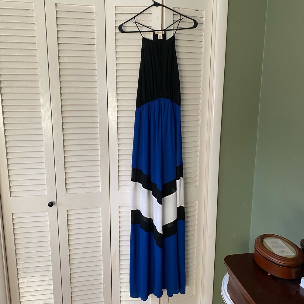 Arden Black, White, and Blue Maxi Dress